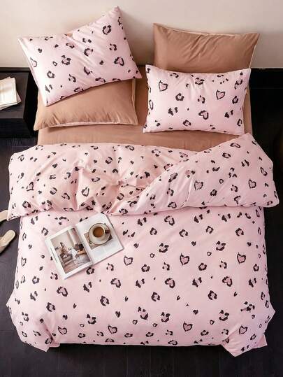 三件套被套组 - 1 个被套 + 2 个枕套（不含填充物），床上用品套装，时尚豹纹印花，柔软舒适，适合宿舍、家庭卧室、酒店，四季皆宜，带拉链封口和枕套，多种颜色可选，经久耐用，超大尺寸床上用品套装