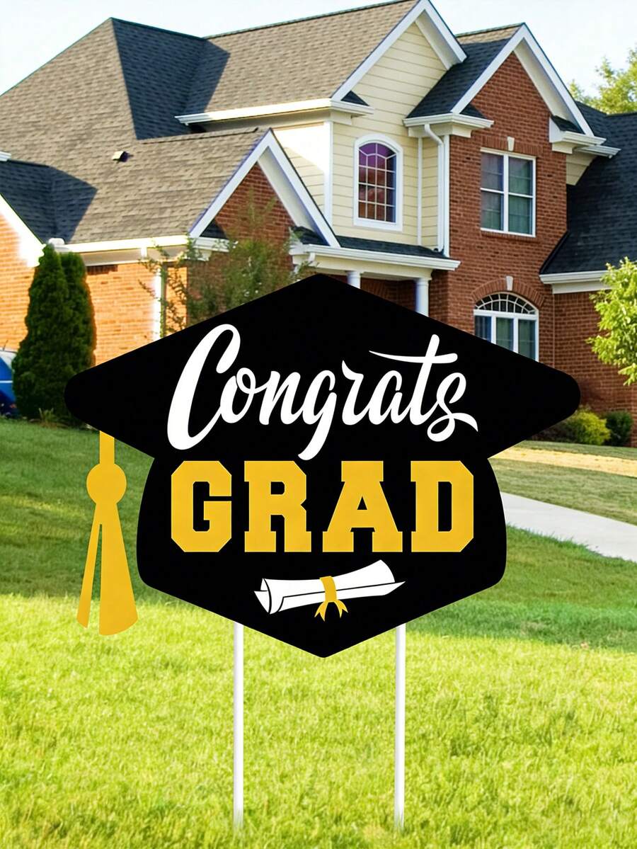1pc 2026 Graduate Lawn Sign (With Stand), Black Color Congratulations ...