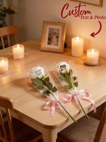 Customized Photo & Text Rose Flower, Personalized Preserved Photo Flower With Text, Customized Gift For Grandma/Mom/Teacher, Personalized Romantic Valentine's Day/Birthday Preserved Rose, Valentine's Day Gift, Mother's Day Gift, Wedding, Engagement, Anniversary, Couple Anniversary Gift - Multicolor - View 7