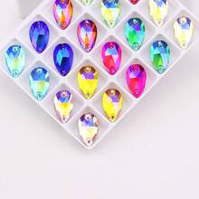 11*18mm, 20pcs/Pack, Flat Bottom Double Hole Exquisite Glass Rhinestones, Slim Teardrop Shape, For Sewing Wedding Dress, Handbag, Shoes Decoration, Jewelry Making Accessories - 11*18mm 20pcs - View 6