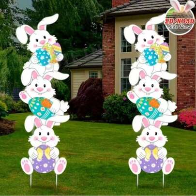 Easter Limited Edition: 1pc Acrylic 2D Flat Rabbit Set - Outdoor Lawn And Garden Decor, Durable Acrylic Yard Sign, Suitable For Easter Celebration