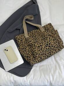 1个米色尼龙手提包，简约轻便大容量女士单肩包，适合学生/学院风格 - 棕色 - 查看 3