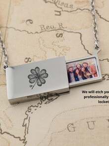 Custom Photo Locket Necklace, Custom Engraved Picture Locket, Photo Necklace, Photo Jewelry, Personalized Valentines Gift For Wife Girl Friend - Multicolor - View 5