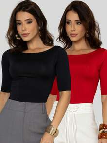 Kit 2 Women's Canoe Blouses Short Sleeve Basic Suplex Casual - View 1