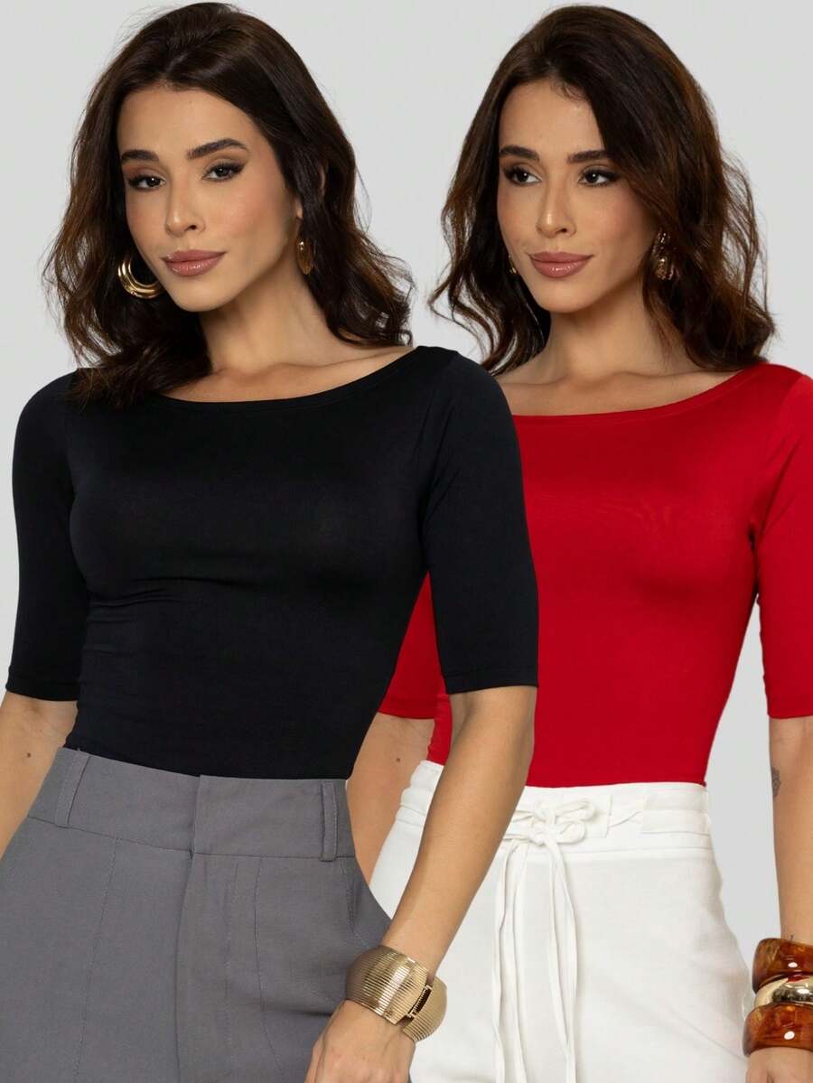 Kit 2 Women's Canoe Blouses Short Sleeve Basic Suplex Casual - View 1