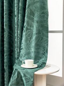 1/2片装 穿孔叶片简约现代绿色天鹅绒遮光隔热窗帘 - 墨綠色 - 查看 2