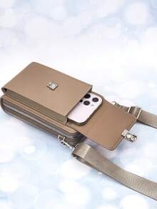 New Arrival Multi-Function Large Capacity Double-Layer Zipper Phone Wallet, Fashionable Minimalist Soft Pattern Casual Travel Date Messenger Bag - Camel - View 7