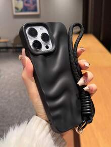 Wave Ripples 1pc Black Thickened Minimalist Anti-Drop Water Wave Pattern Phone Case Compatible With IPhone 11, 13, 12, 14, 13 Pro Max, 14 Pro Max, 15, 15 Pro, 15 Pro Max, 16, 16 Pro, 16 Plus, 16 Pro Max, 17, 17 Pro, 17 Air, 17 Pro Max - Black - View 2