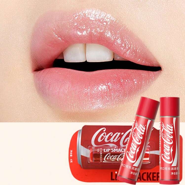LIP SMACKER 2pcs Coca-Cola Lip Balm, Long-Lasting Moisturizing With Vitamin E, Soothes Chapped Lips, Suitable As Gift For Friends And Family, Comes With Hanging Chain To Attach To Bag - Cola Flavor - View 3