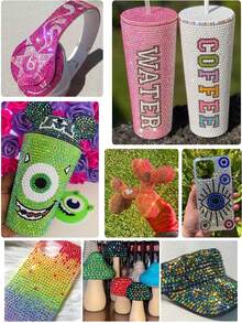 24色树脂水晶钻石装饰套装，3毫米/4毫米/5毫米多色扁平宝石，适用于钻石画、美甲、工艺品、书籍、化妆等，包含镊子和点钻笔 - 彩色 - 查看 6