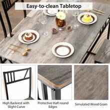 COSTWAY 5 Piece Dining Table Set, Industrial-Style Kitchen Table & 4 Chairs With Wood Like Tabletop & Metal Frame, Rectangular Table & Chair Set For Kitchen, Dining Room & Small Spaces, Grey - Grey - View 11