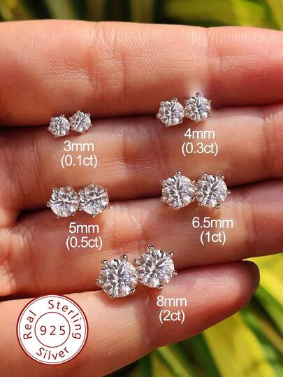 1 Par de Brincos de Moissanita, Joia de Luxo para Presente, Prata de Lei 925, Joia Elegante para Mulheres, Joia de Noiva com Zircônia Cúbica, Brincos de Diamante