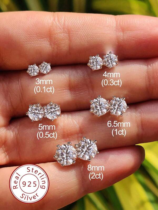 1对莫桑石耳钉，奢华珠宝礼品，925纯银，优雅女士珠宝礼品，立方氧化锆新娘婚礼珠宝，钻石耳环