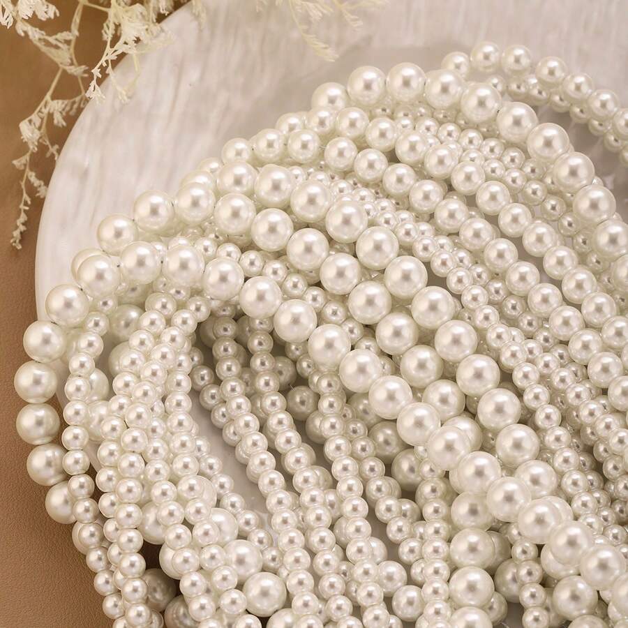 100颗4/6/8/10毫米高品质玻璃仿珍珠圆形散珠，适用于DIY手链、项链、耳环等手工饰品制作。 - 串珠 - 查看 1