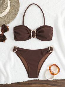 Bộ bikini quây ngực co giãn vừa phải, thiết kế độc đáo dành cho nữ, kiểu dáng thời trang thường ngày. - màu nâu - Xem 6