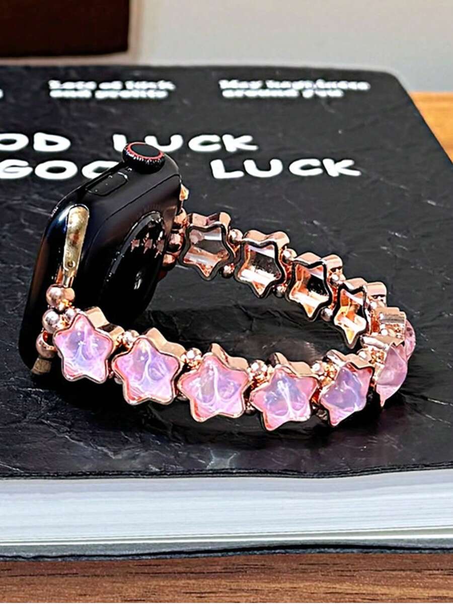 适用于 Ultra/SE 2/SE 1/Series 11/10/9/8/7/6/5/4/3/2/1，尺寸 38/40/41/42/44/45/46/49 毫米的梦幻星形弹性表带 - 粉色 - 查看 1