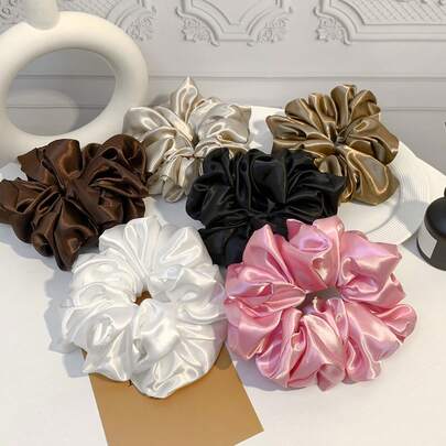 Large Size Solid Color Hair Scrunchies, Fashionable Elastic Hair Ties With Edging Design, Suitable For Daily And Party Hairstyles