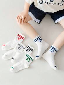 5 pares de calcetines hasta la pantorrilla de media temporada con cintura elástica alta y rayas jacquard para niños - Multicolor - Ver 11