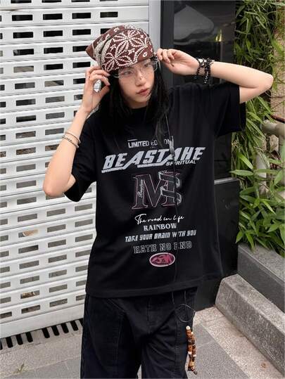 2026 Summer New Women's Round Neck Casual Loose American English Graphic Tee, Street Fashion Versatile Short Sleeve T-Shirt