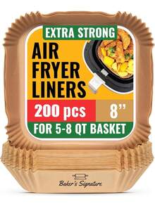 Air Fryer Paper Liners, 200Pcs Air Fryer Disposable Liners, Non-Stick And Oil Proof For Easy Cleanup, 8" Square For 5-8 Qt Easter Kitchen Deccor Kitchen Essentials Home Appliances - Yellow - View 2