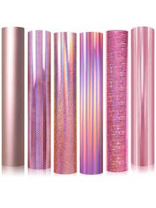 Rose Gold Holographic Permanent Vinyl, Iridescent Brushed Permanent Vinyl, 6 Sheets Rose Adhesive Vinyl, For DIY Cups, Home, Auto, Holiday Decor, 12" X 10" - Vàng hồng - Xem 7