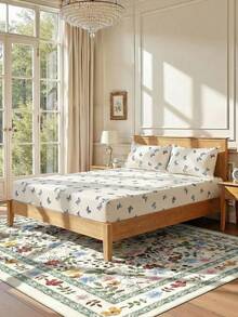 Juego de ropa de cama de 3 piezas con estampado de mariposas azules 100% algodón, estilo campestre americano, adecuado para dormitorio y habitación, regalo perfecto para ocasiones especiales, suave y amigable con la piel para todas las estaciones, incluye 1 sábana ajustable + 2 fundas de almohada, sin edredón incluido - Multicolor - Ver 9