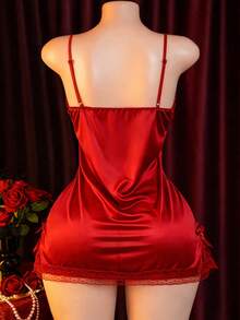 Lace Side Slit Camisole Sleep Dress, Desire Small Bust Date Set, Bed Passion Strapless Robe, Bold Exotic Style, Attractive Underwear, Home Wear, New Valentine'S Day Lingerie - 酒紅色 - 查看 2