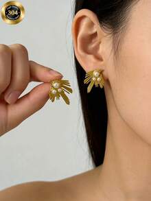 Elegant Wing Rhinestone Stainless Steel Versatile Earrings, Jewelry Box Gift For Women, Chicvue Accessories For Summer Holiday - Gold - View 5