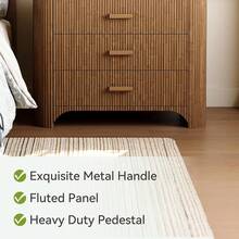 LITTLE TREE Mid Century Modern Large Wide Nightstand With 3 Drawers, Oversized Bedside Table With Fluted Panel, Deep Brown - Brown - View 8