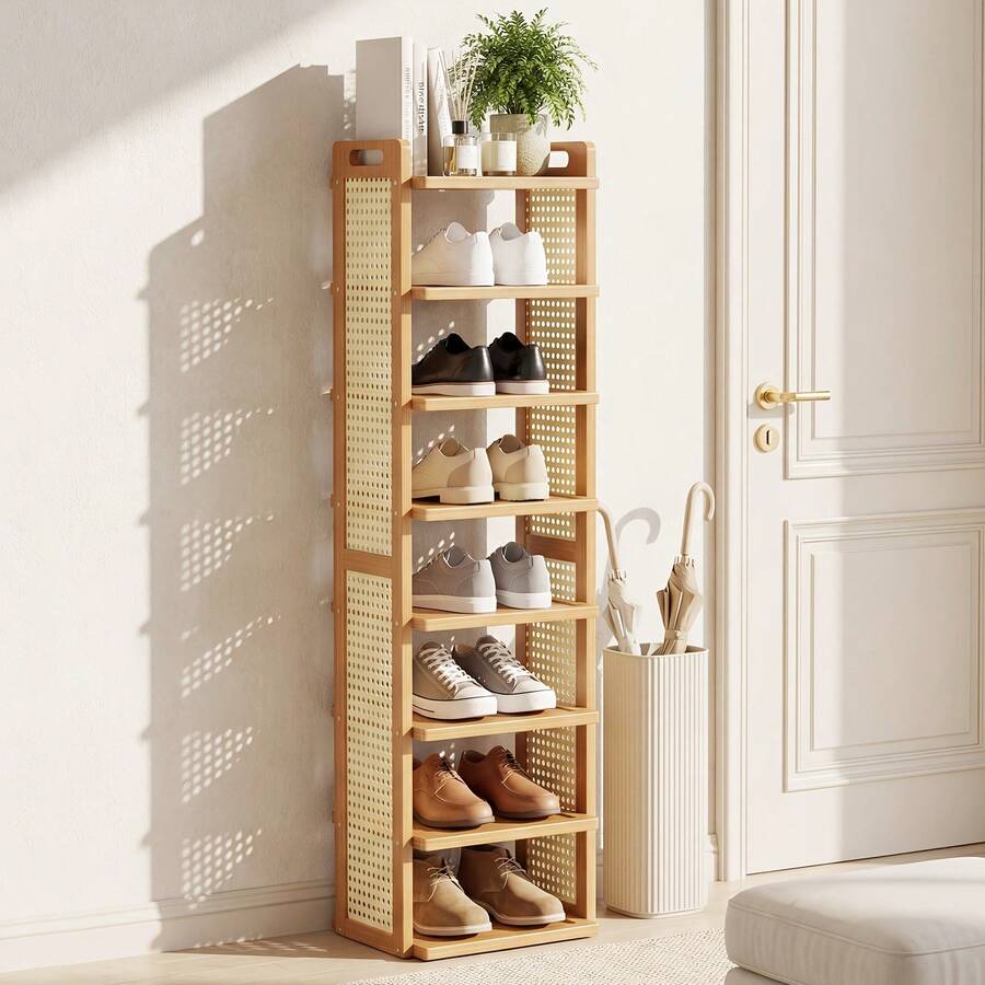 Senmeo 7/8-Tier Bamboo Vertical Shoe Rack, Breathable Mesh Shoe Organizer With Top Handle, Easy To Move, Ideal For Apartment, Entryway & Doorway - Tầng 7 - Xem 1