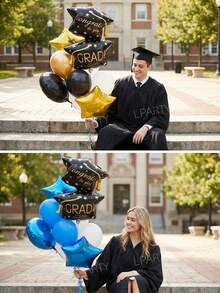 Bộ 8 quả bóng trang trí tiệc tốt nghiệp (4 kiểu) - Bóng bay hình mũ tốt nghiệp hai lớp cỡ lớn, bóng bay hình ngôi sao màu vàng/xanh dương/đỏ/vàng hồng 18 inch, bóng bay tròn màu xanh dương/đen/hồng nhạt 18 inch, phù hợp trang trí lễ tốt nghiệp năm 2026, bóng bay cao su màu xanh dương/trắng/đỏ/vàng/vàng hồng 10 inch. - Xem 4