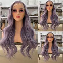 13X4 Light Blonde Body Wave Lace Front Wig 28" Soft Long Wavy Wigs Glueless Free Part 180% Density With Adjustable Straps & Combs Heat Resistant Blonde Synthetic Hair Replacement Wigs For Women Perfect For Daily Wear Parties & Special Occasions - 淺灰紫 - 查看 5