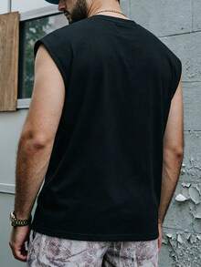 FRACTYR Men's Casual Sleeveless T-Shirt, 80 Graphic Print, Loose Fit Summer Sports Style Tank Top - Black - View 3