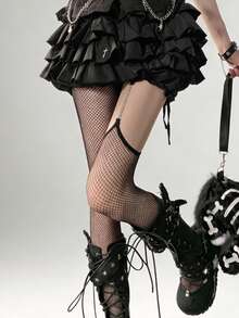 1 Pair Sexy Single-Sided Rhinestone Chain Strap Sheer Stockings/Women Ultra-Thin Black Pantyhose, Sensual Leg Tights, Dark Night Fishnet Suspender Stockings/Y2K Goth Punk Aesthetic - Multicolor - View 4