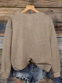 女士休闲保暖仿羊毛衫，小狗印花，适合圣诞节、中国新年、情人节、返校季穿着，是校园穿搭、返校必备单品、开学第一天穿搭以及2026年春季返校季的理想之选。 - 駝色 - 查看 3