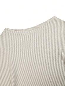 abyoxi Women's Apricot Ribbed Knit Top, Batwing Sleeves, Boat Neck, Asymmetric Hem, Casual Minimalist, Suitable For Daily Outings, Home, Commuting, Autumn/Winter Fashion Top - Apricot - View 10