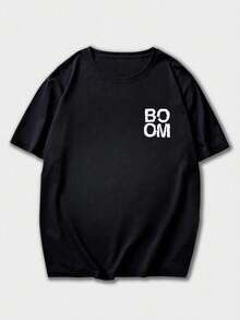 FRACTYR Men's Casual Street-Style Distressed "BOOM" Letter Print Round Neck Short Sleeve T-Shirt, Summer - Black - View 4