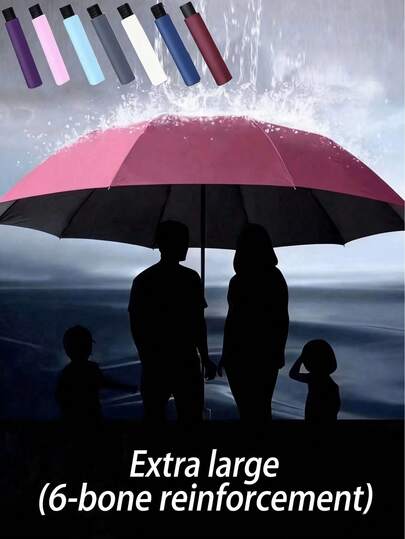 6pcs Extra Large Black Windproof Waterproof Folding Umbrella, Essential For Business Travel In Sunny Or Rainy Days, Aluminum Alloy Shaft, Automatic Open/Close, Lightweight, Effective UV Protection, Foldable & Portable, Suitable For Women