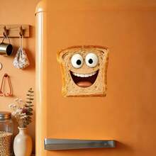 Pink Tongue Toast Buddy Magnet: Big Round Eyes & Open Mouth Smile, Toasted Bread Texture With Air Holes, Sticker Edges - Bring Fresh Breakfast Sunshine To Your Fridge - A - View 6