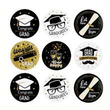 90pcs/10sets 2026 Graduation Paper Stickers, Gold 2026 Grad Labels, Congratulations Graduation Adhesive Seals, Candy Chocolate Packaging Stickers, Graduation Party Decorations, Gift Tags - View 4