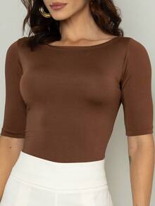 Kit 2 Women's Canoe Blouses Short Sleeve Basic Suplex Casual - Black and Brown - View 6