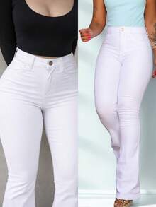 Women's Flare Jeans In White With Shaping Lycra, Premium Fabric, No See-Through. - trắng - Xem 5