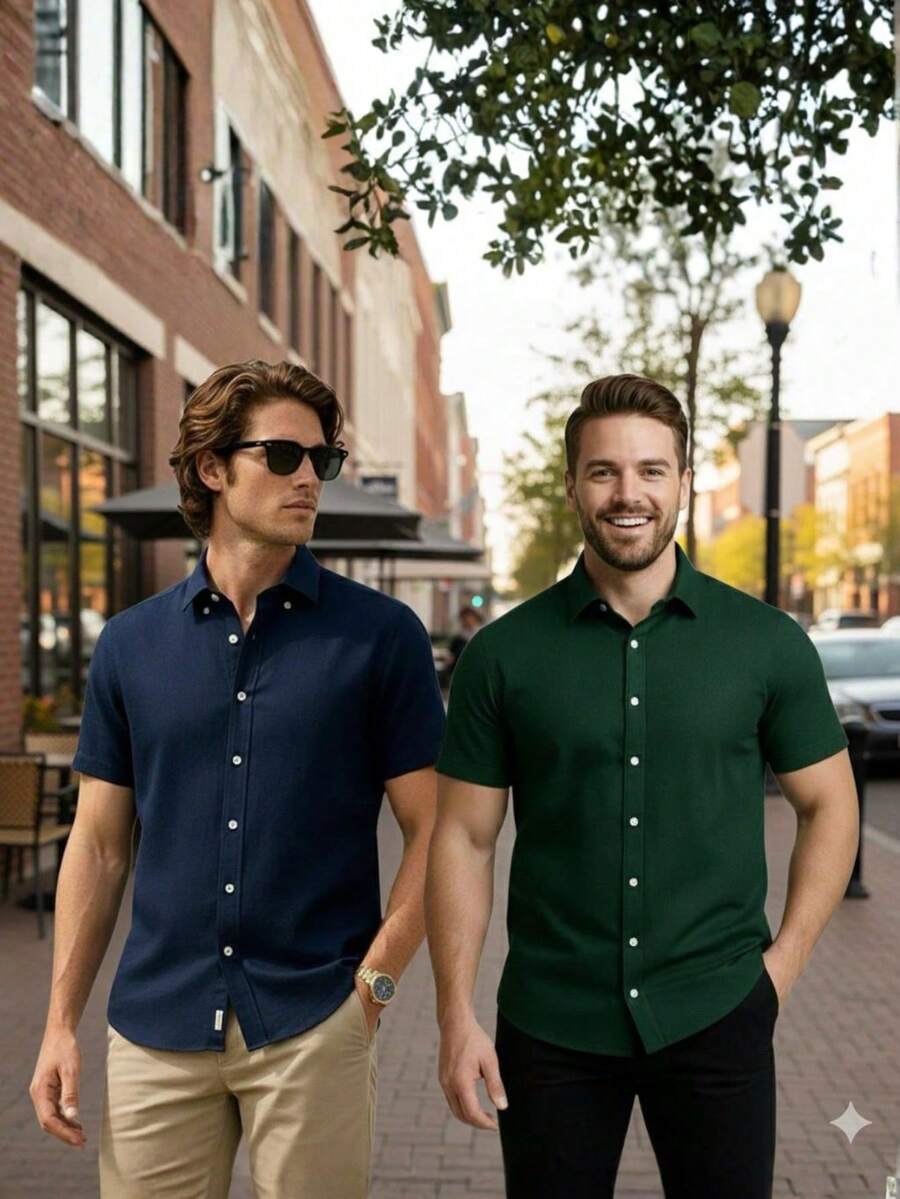 Men's Slim Fit Shirt Kit With Italian Collar (2 Units) - Army Green - View 1