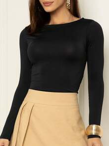 Kit 2 Women's Long Sleeve Blouse Cold Weather Round Neck Winter - 黑與白 - 查看 5