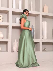 Long Dress With Flower For Graduation, Party, Wedding, Evening. - verde menta - Ver 2