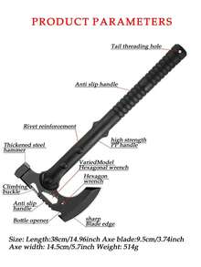 多功能高碳钢工字斧，伐木斧，徒步斧，露营斧，弯头消防斧 - 黑色 - 查看 14