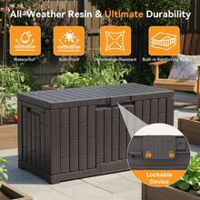 Sweetcrispy 60 Gallon Deck Box, Lockable Resin Outdoor Storage Box With Hundles, UV Resistant Waterproof Storage Bin For Patio Cushions Gardening Tools - 棕色 - 查看 3