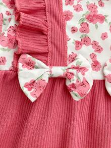 Frühlings-Outfit mit Herzmotiv, Jumpsuit mit Blumenmuster und Schleifendekor für Baby Mädchen - Heißes Pink - Übersicht 7