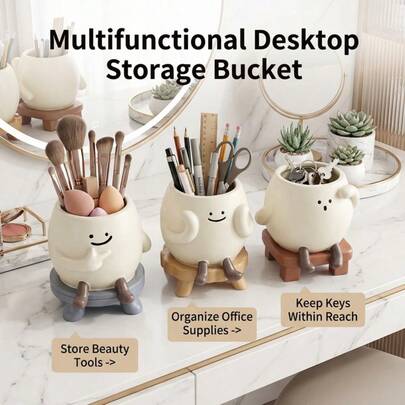 Cute Character Resin Planter - Adorable Hand-Shaped Design With Smooth Matte Finish, Ideal For Office Desks, Bedroom Windowsills & Study Tables. Holds Succulents/Cacti, Adds Playful Cozy Vibes, A Popular Decor For Plant Lovers.