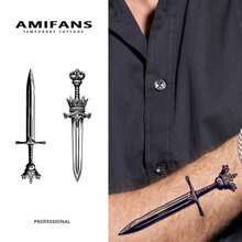 AMIFANS Tatouage temporaire épée ornée vintage, tatouage semi-permanent, tatouage durant 1-2 semaines, tatouage longue durée, tatouage à base de jus, tatouage réaliste, tatouage romantique, faux tatouage, imperméable, apparence de vrai tatouage, tatouage de conception de niche, tatouage de fruits, tatouage à base de plantes - Noir - Voir 1